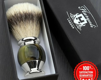 Premium Grade Silvertip Badger Shaving Brush Lustrous Round Horn Print Handle Shaving Brush for Men