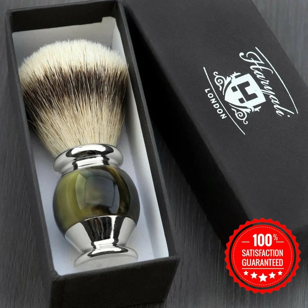 Premium Grade Silvertip Badger Shaving Brush Lustrous Round Horn Print Handle Shaving Brush for Men