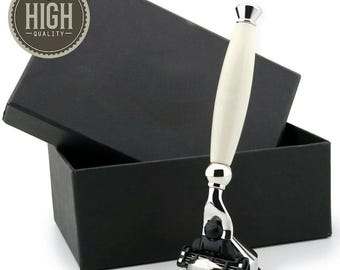 Handmade 3 Edge Men&#39;s Razor for Shaving With Stainless Steel Razor Holder Ergonomic Handle Shaving Razor Gift Set Ivory
