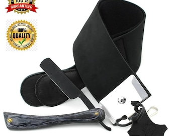 Handmade Leather Strop and Straight Razor Set: Double-Sided Cowhide Strop