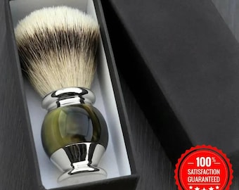 Handmade Premium Grade Synthetic Silvertip Shaving Brush Lustrous Round Horn Print Handle Shaving Brush for Men