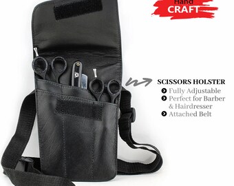 Genuine Leather Tool bag Multipurpose Hip Bag Barber's Bag Scissors Holster Adjustable Strap Black