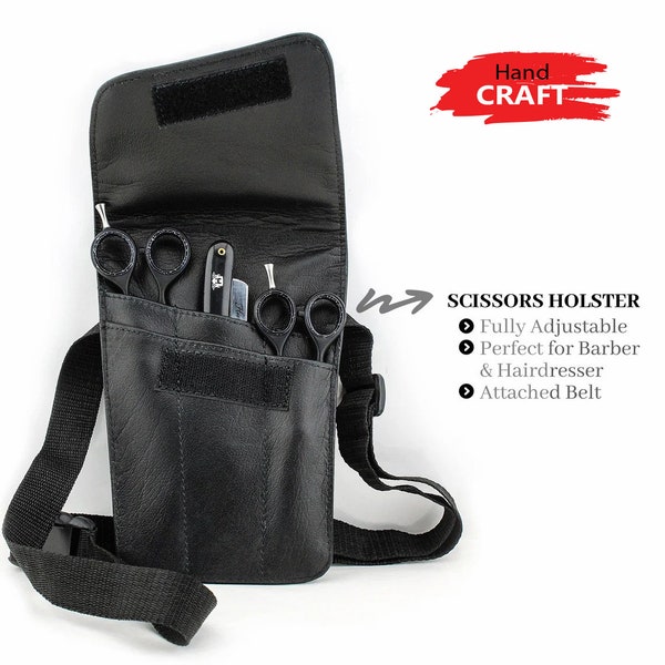 Genuine Leather Tool bag Multipurpose Hip Bag Barber's Bag Scissors Holster Adjustable Strap Black