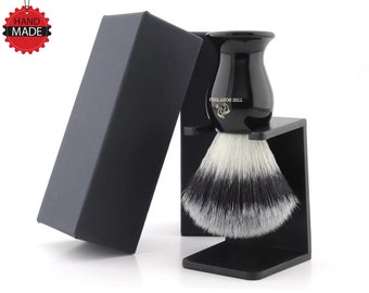 Synthetic Shaving Brush and Shaving Stand Gift Set Metallic Shaving Brush for Men Plastic Shaving Stand Black