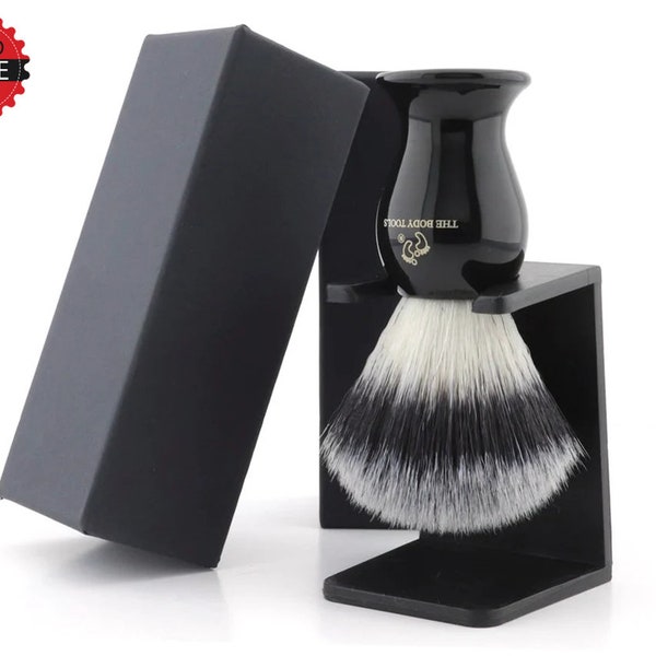 Synthetic Shaving Brush and Shaving Stand Gift Set Metallic Shaving Brush for Men Plastic Shaving Stand Black