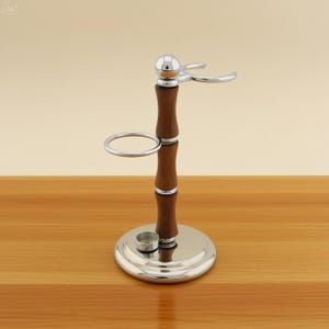 wooden Shaving Stand for Safety Razor and Brush with Vintage Look Wet Shaving Gear Mens Shaving Kit Holder Badger Brush Stand Gift for Him