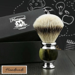 Premium Grade Silvertip Badger Shaving Brush Lustrous Round Horn Print Handle Shaving Brush for Men image 2