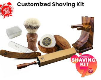 Cut Throat Razor Kit Wooden Shaving Kit Hand Made 7 Piece Men's Shaving Kit Gift Set