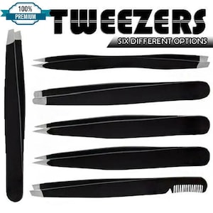 Handmade 6 Piece Black Hair Tweezers Set Professional Stainless Steel Eyebrow Hair Pluckers, Precision Tweezers for Facial Hair Removal