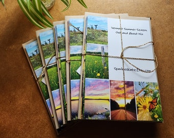5 blank notecards - 5x7 folded cards - Vermont Summer Season Out and About Mix