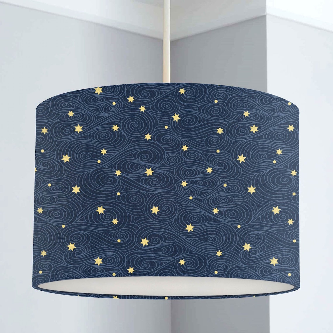 Gold Star Lampshade Dark Blue Lightshade Lighting Home Etsy