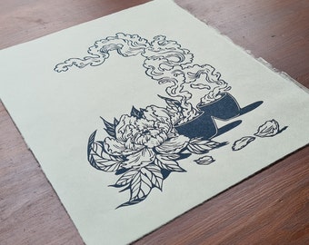 Teatime - Original  handmade Lino print