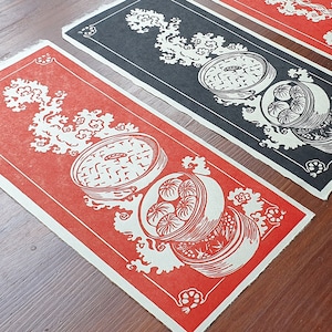 Steamed Buns- Original handmade Linocut print