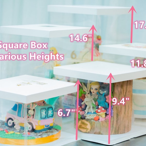 Tall Clear Cake Box 10.2" Square with Various Heights Transparent gift box custom cakes birthday cake box wedding cake box extra tall box