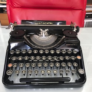 Vintage Continental Typewriter: 1940s Black Glass Keyboard, Fully Operational