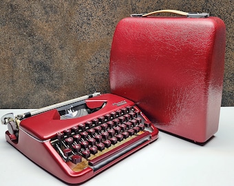 Vintage Olympia Splendid 33 Red Typewriter: 1970s Burgundy Keys, Restored,Working Typewriter | Customs Paid!