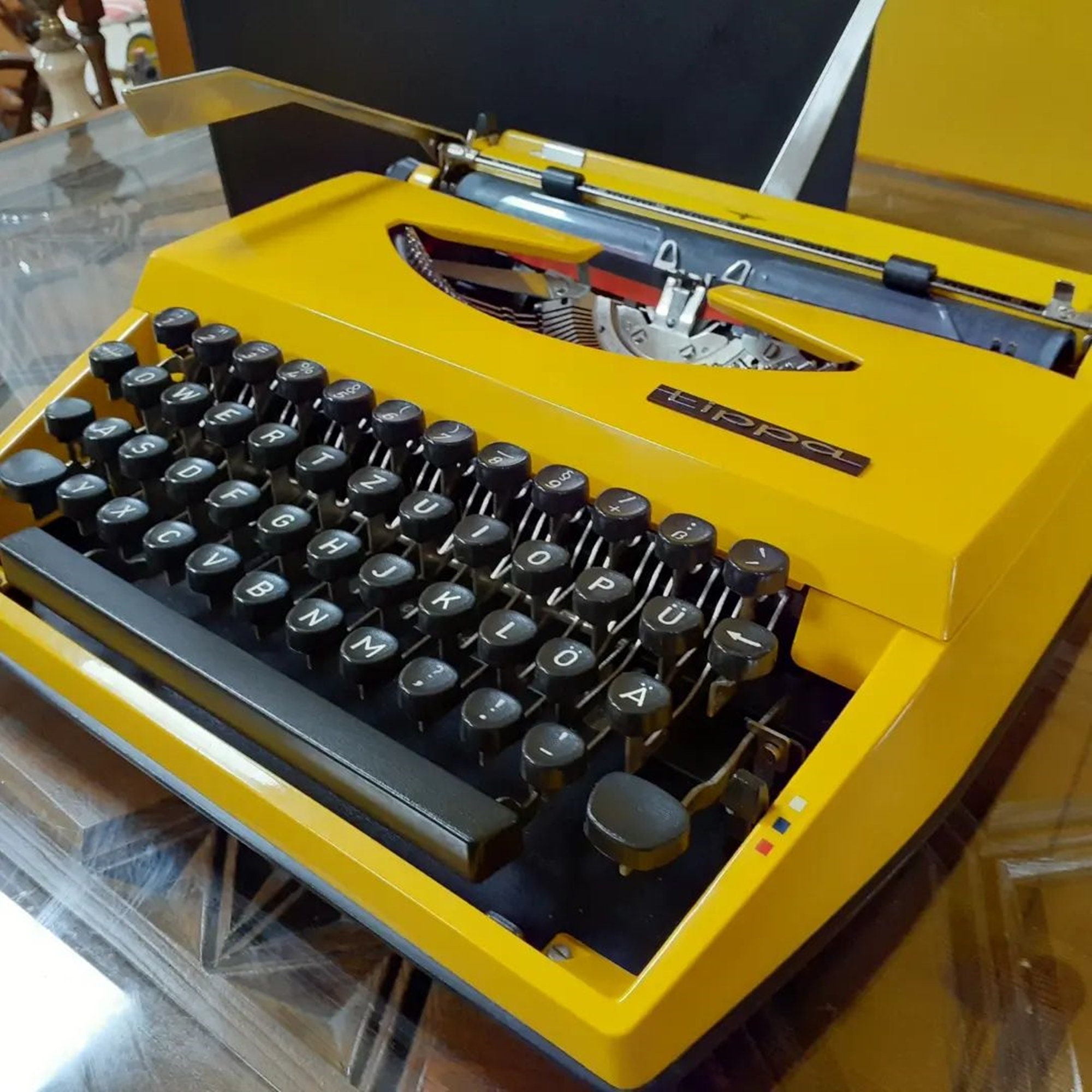 Adler Tippa Yellow Typewriter: Restored Vintage Collectible