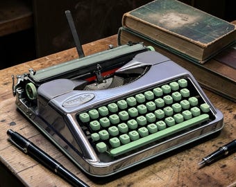 Hermes Baby Portable Typewriter | Mint Green Keys Manual Machine | Mid Century Retro Writer Tool | Vintage Office Decor | Gift for Writers