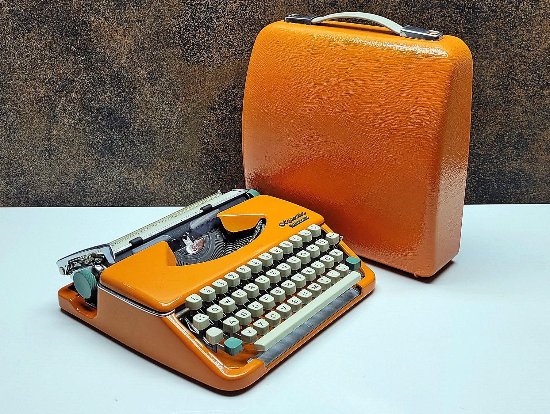 Retro Olympia Splendid 33/66 Orange Typewriter W/ Case