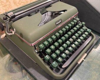 Halda QWERTY Vintage Typewriter with Original Case | Swedish Office Manual Machine | Olive Green Retro Desk Decor Gift | Collectible Writer
