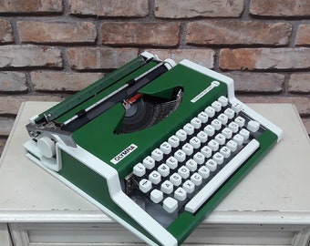 Green Olympia Traveller Deluxe Typewriter: 1970s Portable Manual Machine,Working Typewriter | Customs Paid!
