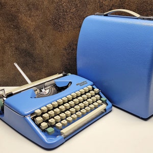 Vintage Olympia Splendid 33/66 Typewriter: Retro Blue Manual Keyboard, Valentine&#39;s Gift