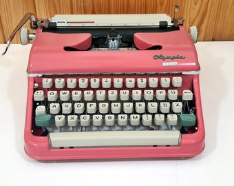 Olympia Monica Pink Typewriter with Case: Restored Vintage Collectible,Working Typewriter | Customs Paid!