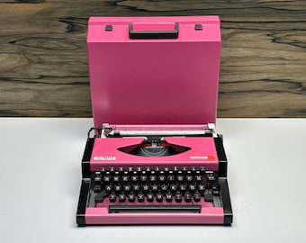 Pink Olympia Traveller Vintage Manual Typewriter w/ Case, Fully Working Portable Retro Office Desk Decor, Classic Writer Gift for Her