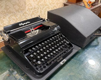 Olympia Progress Vintage Typewriter QWERTZ Office Machine with Original Case | Black German Manual Writer Gift Retro Desk Decor Collectible!