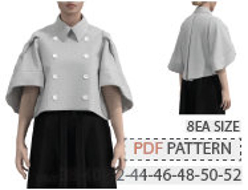 WACA083019 Cape style short coat PDF pattern