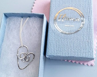 Handmade Recycled silver monogram heart pendant