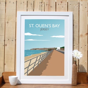 St Ouen's Bay Jersey, Druck, Vintage Reiseplakat, Andenken, Kunstwerk, Kanalinseln UK