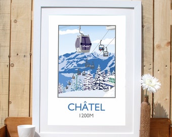 Chatel, French Alps, Ski Poster, Skiing Print, Chatel Portes du Soleil , Art work