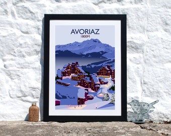 Avoriaz Ski Resort Portes du Soleil, French Alps France.Avoriaz Ski Art,  Ski and Snowboard print. Morzine, Chatel, Les Gets, Ski Art, Snow