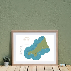 Cornwall Surf Print, Cornish Surf Breaks Karte, Surfing Print, Newquay und Fistral Bay, Surfen in England