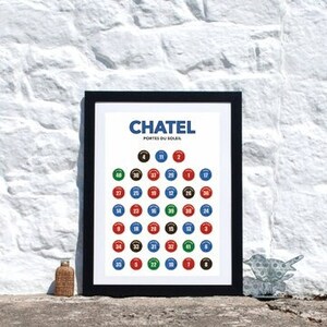 Chatel Piste Marker Print, Chatel, Portes du Soleil Alpy francuskie Francja, sztuka narciarstwa alpejskiego, sztuka górska, pamiątka narciarska