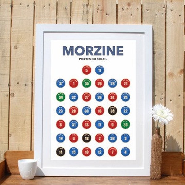 Morzine Piste Marker Ski Druck, Portes du Soleil, Französische Alpen Frankreich, Ski Alpin Print, Ski Souvenir