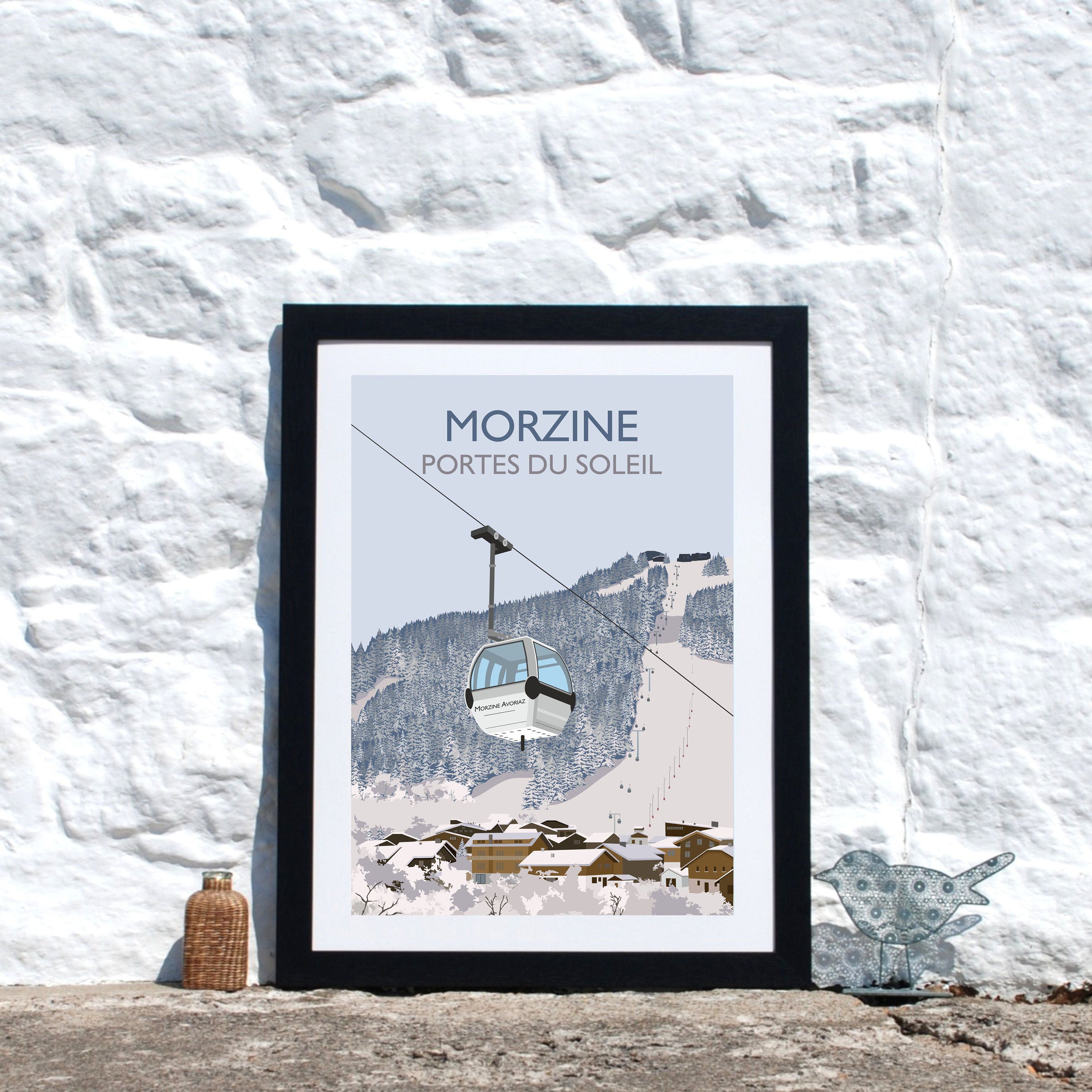 Morzine Gondola Ski Print, Portes du Soleil French Alps. Morzine Village Print, Mountain Art Ski Art