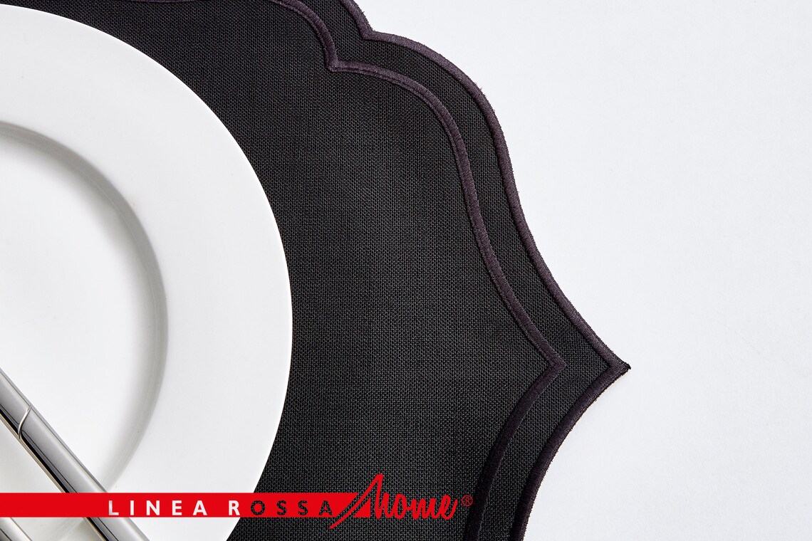 Black Placemats And Coaster Set Black Placemats Oval Etsy