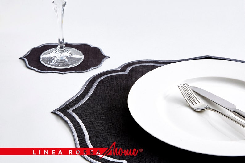 Black Placemats and Coaster Set Placemats Set Black Etsy