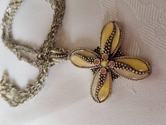 Solid silver necklace and chain. Yellow enamel wi… - image 6