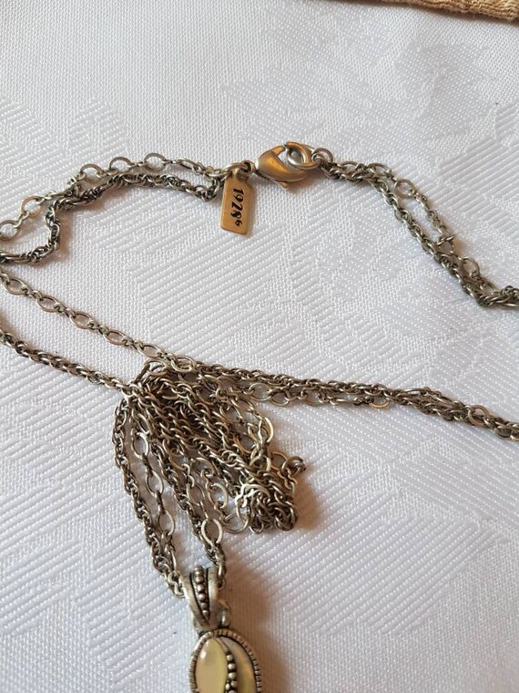 Solid silver necklace and chain. Yellow enamel wi… - image 3