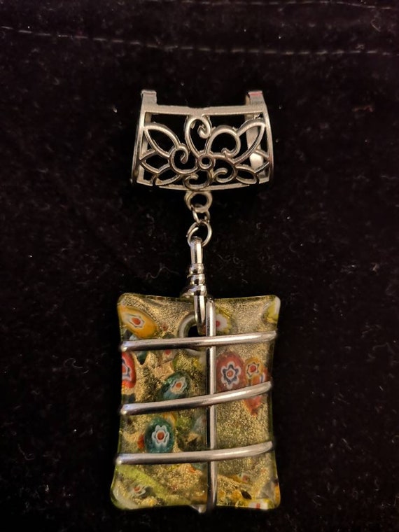 Large Murano style Glass Rectangular Pendant Scar… - image 1