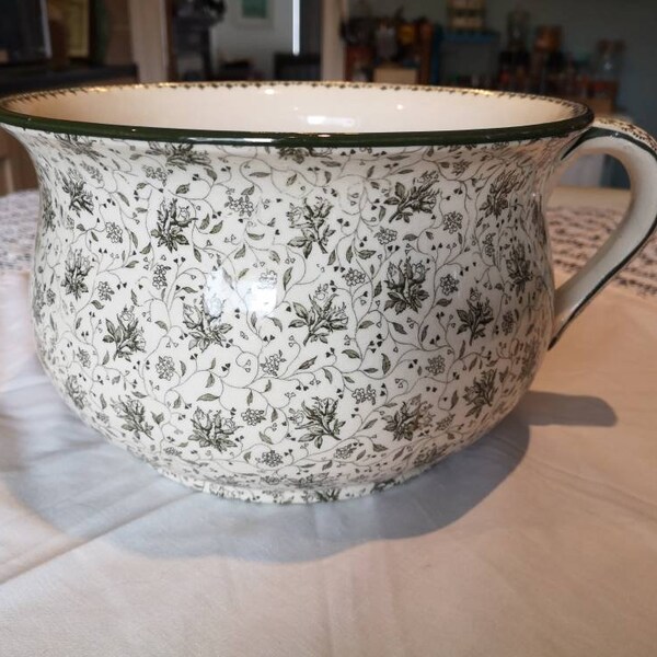 Two Royal Doulton Victorian Chamber Pots extremely rare green floral pattern