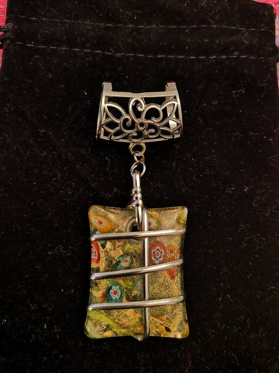 Large Murano style Glass Rectangular Pendant Scar… - image 2