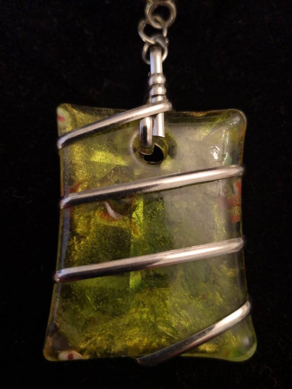 Large Murano style Glass Rectangular Pendant Scar… - image 3