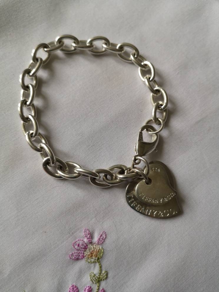 Vintage Tiffany And Co 925 sterling silver double Heart Charm Bracelet