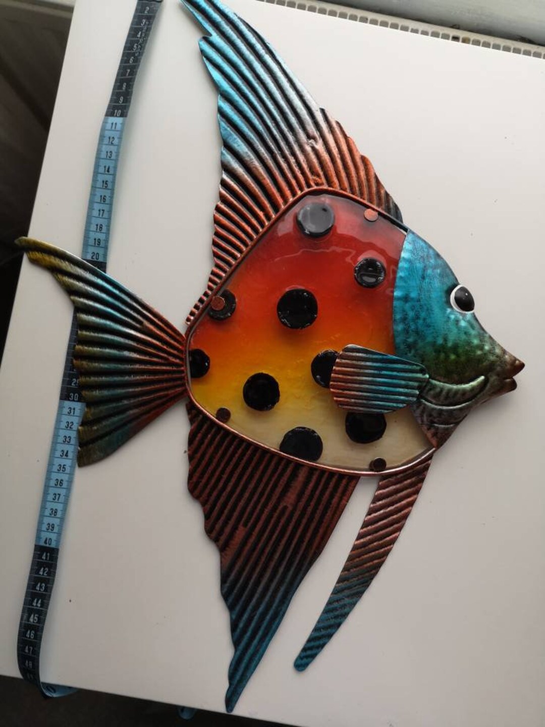 Stunning Metal and Glass Fish Wall Art. Perfect Patio Hanging Beach