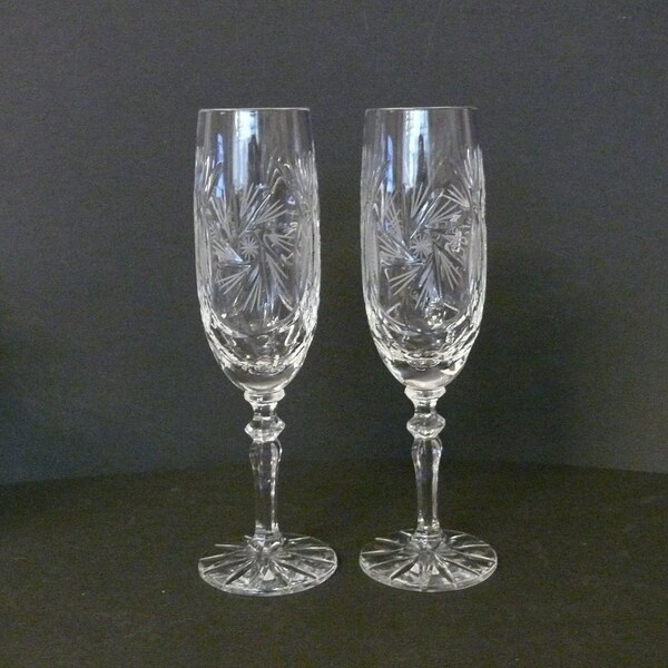 Cut Glass Champagne Flutes Etsy