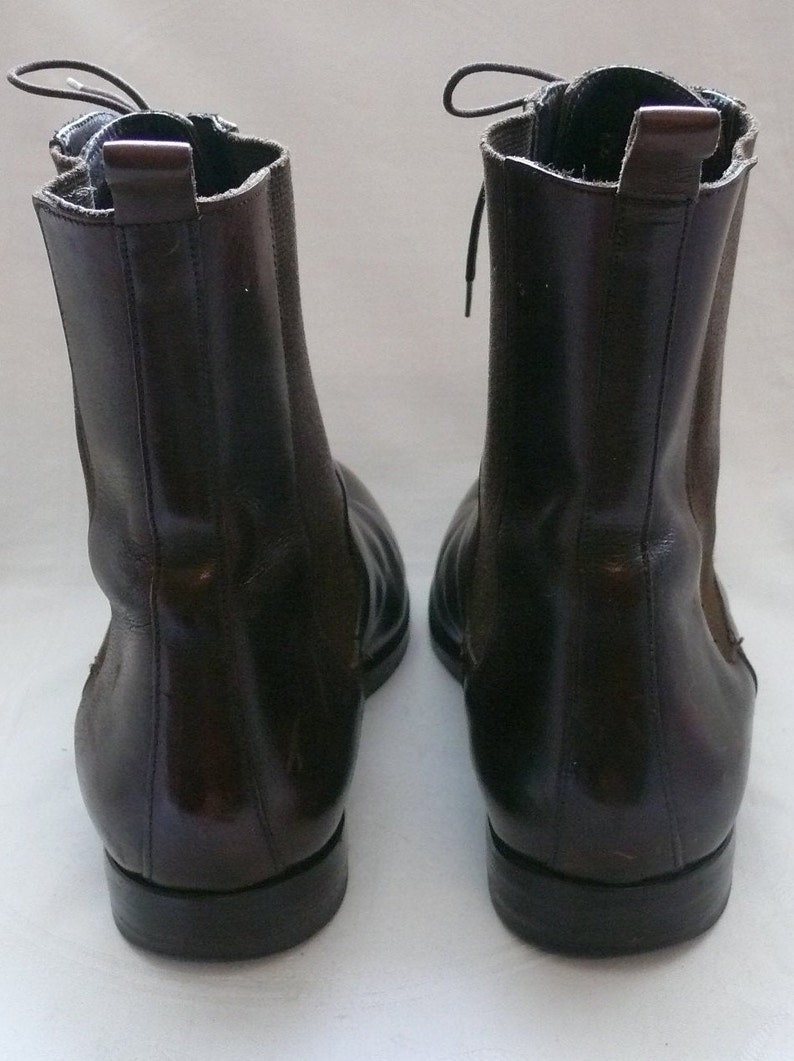 Size 38 Unique Jil Sanders Flat Boots JIL SANDERS Leather Mid Calf Lace Up Dark Brown Boots